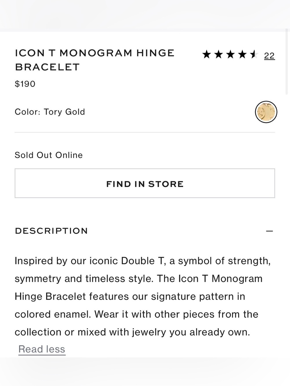 Tory Burch Icon T Monogram Hinge Gold Bracelet - Picture 8 of 9